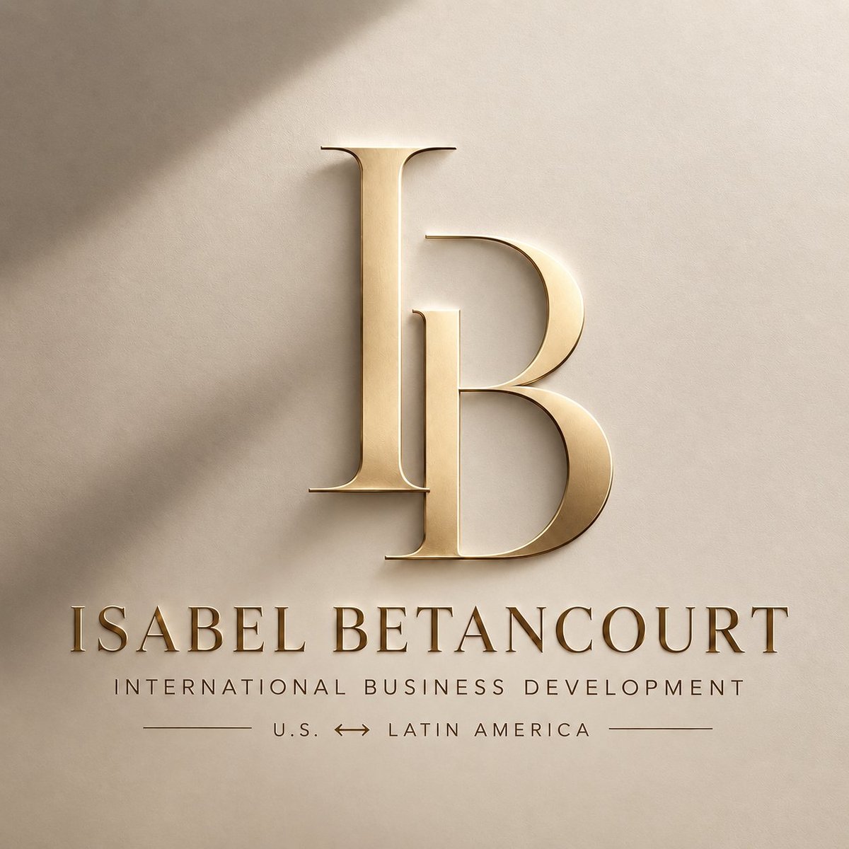 Isabel Betancourt International Business Development logo with stylized IB monogram in gold on beige background